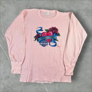 Vintage Harley-Davidson Shirt Women Large Pink Thermal Till Death Do Us Part 80s